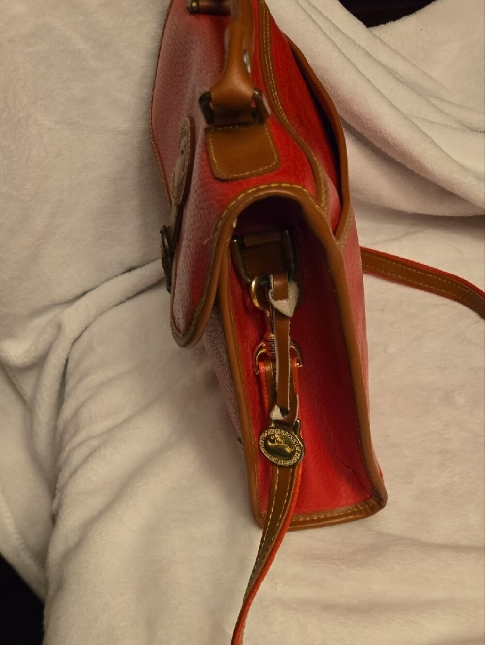 Dooney & Bourke Red Leather Satchel/Purse Set with Brown Trim - Picture 5 of 15